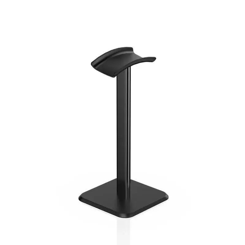 Black headphone stand on a white background