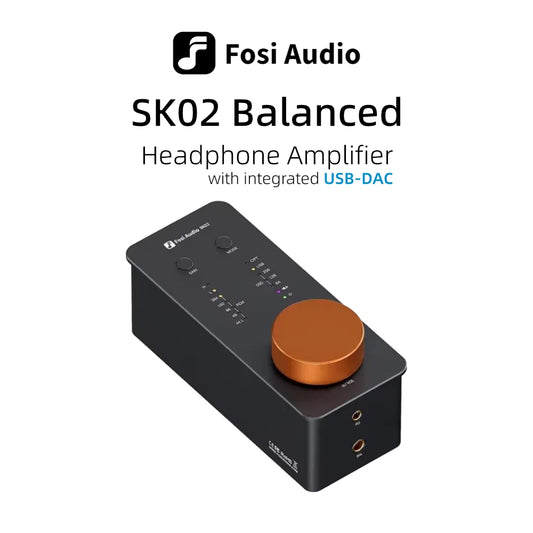 Fosi Audio SK02 Balanced Headphone Amp & DAC with USB-DAC and 4.4 Jack for superior audio performance.