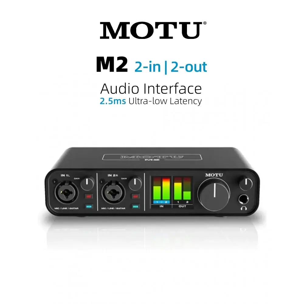 MOTU M2 audio interface with USB-C on a white background