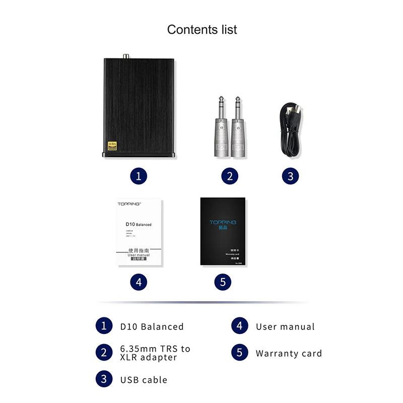 TOPPING D10 Balanced Hi-Res Audio Decoder Contents List