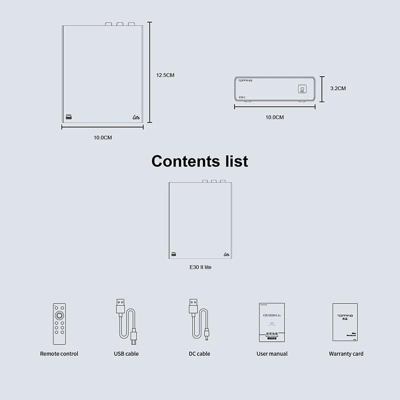 TOPPING E30II LITE Hi-Res Audio Decoder Contents List