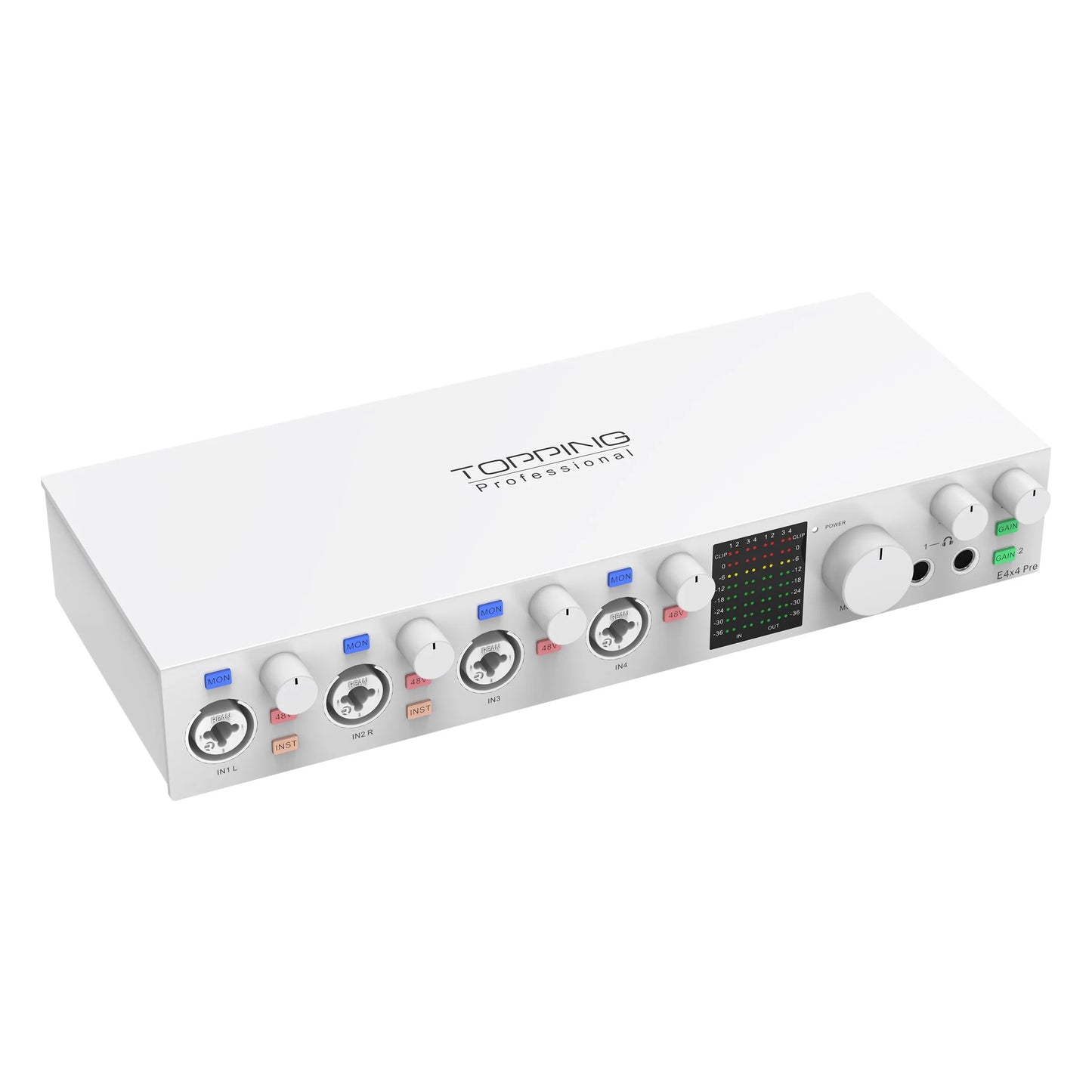 TOPPING E4x4 Pre Professional Audio Interface for Studio Recording with ultra-linear preamps and Type-C connectivity, white version