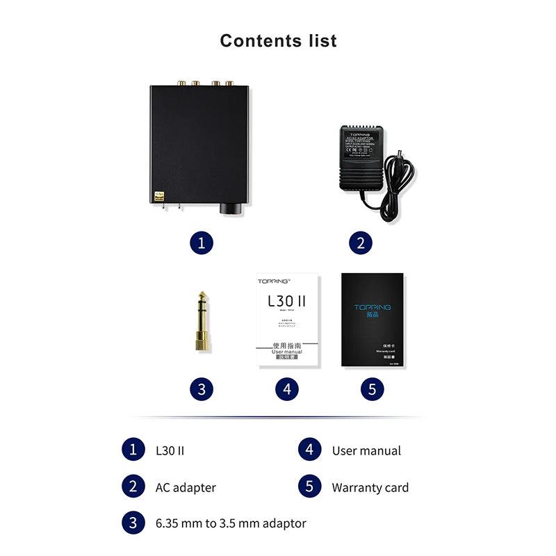 TOPPING L30II Hi-Res Headphone Amplifier Contents List