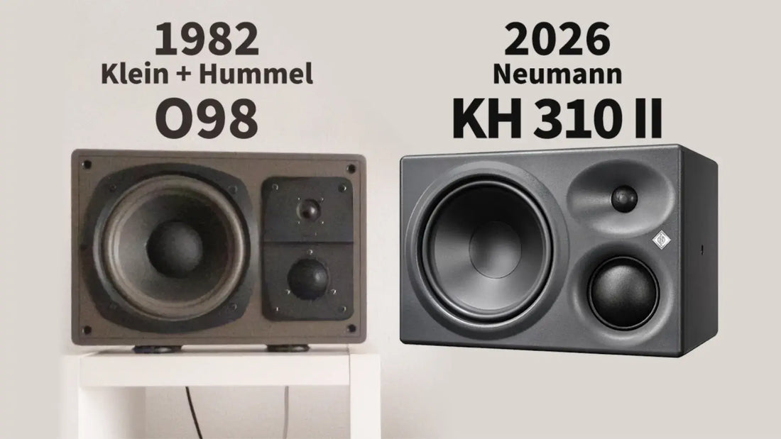 Comparison of 1982 Klein + Hummel O98 and 2026 Neumann KH 310 II speakers.