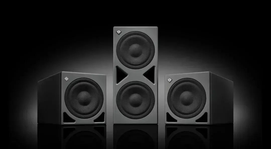 Neumann KH805 810 870 II Subwoofer speaker setup on a dark background, showcasing premium audio quality.
