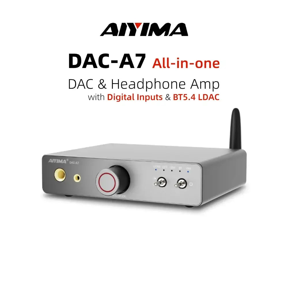 AIYIMA DAC-A7 All-in-one DAC and Headphone Amp with Digital Inputs and Bluetooth LDAC.