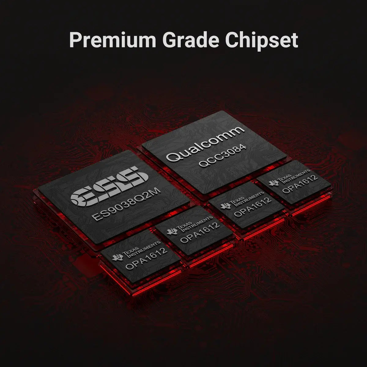 AIYIMA DAC-A7 premium grade chipset with ES9038Q2M and Qualcomm components on a dark background.