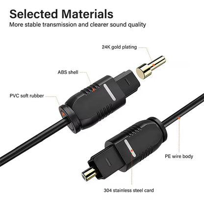 Toslink SPDIF Cable 3M featuring 24K gold plating and 304 stainless steel connectors for enhanced sound quality.