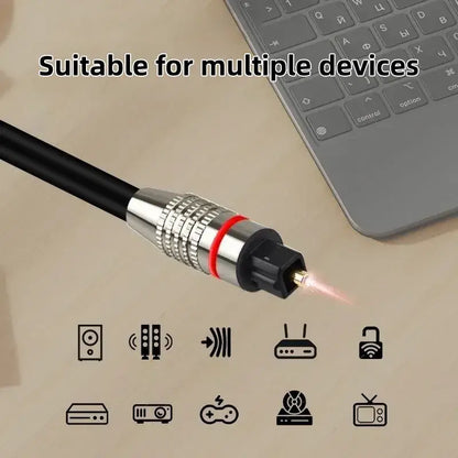 Toslink Optical Cable 3M with connectors, suitable for multiple devices and high-quality audio transmission.