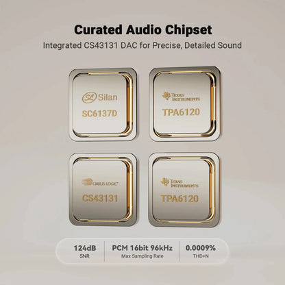 Curated audio chipset featuring integrated CS43131 DAC for precise, detailed sound in Fosi Audio Merak CD player.