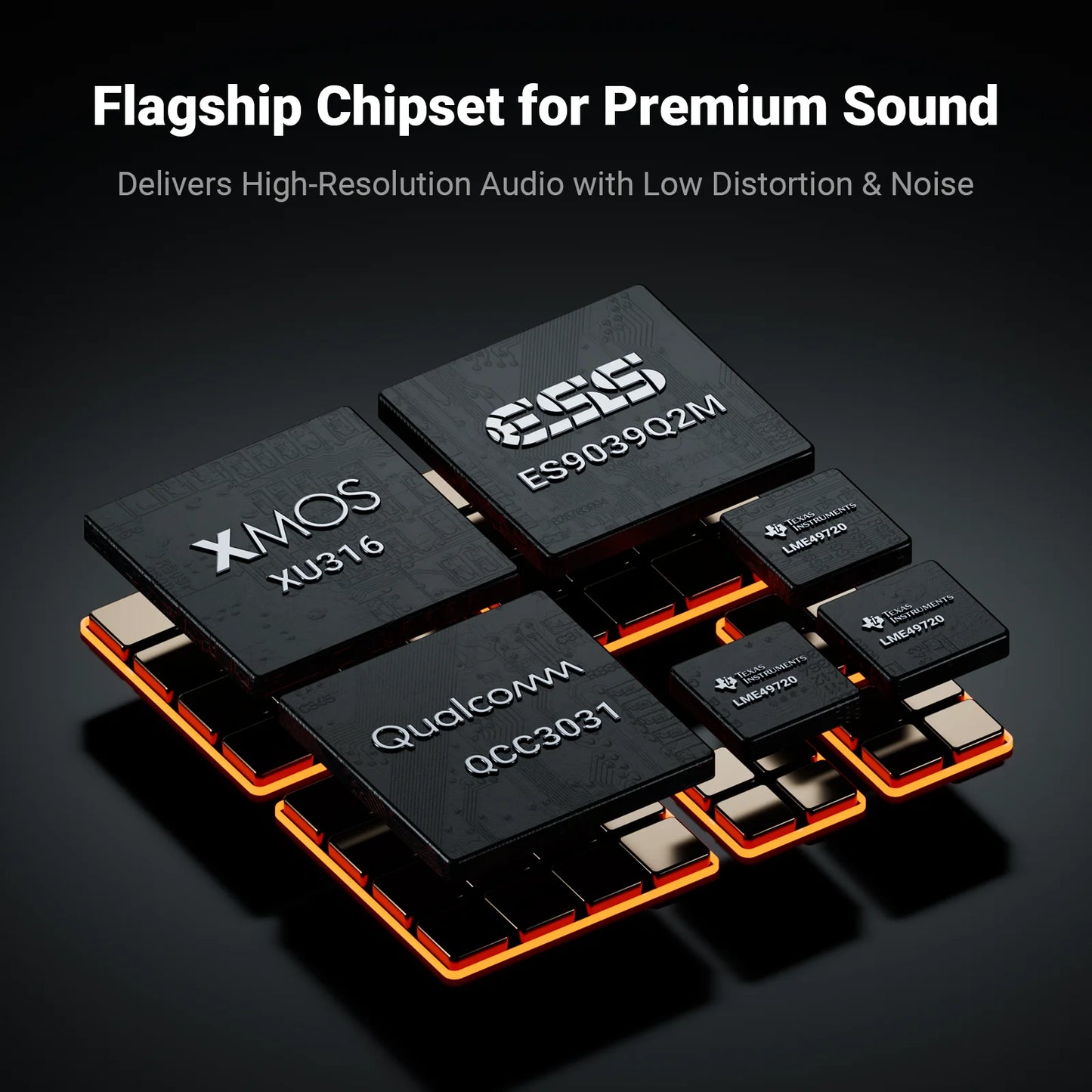 Fosi Audio ZD3 balanced DAC preamp showcasing flagship chipset ES9039Q2M for high-resolution audio performance.