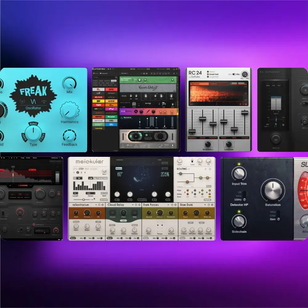Native Instruments Komplete 26 Collector's Edition plugins displayed on a vibrant purple background.