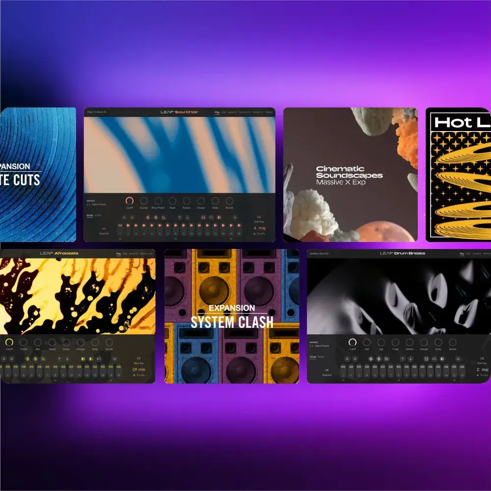 Native Instruments collection of digital music production plugins and expansions on a vibrant background.