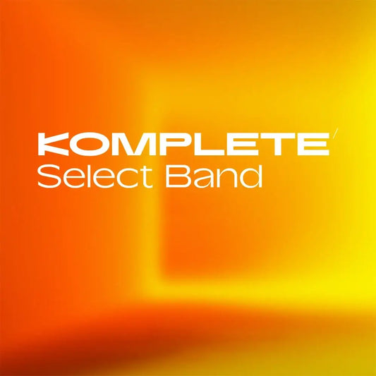 Native Instruments Komplete 26 Select Band logo with a vibrant orange gradient background.