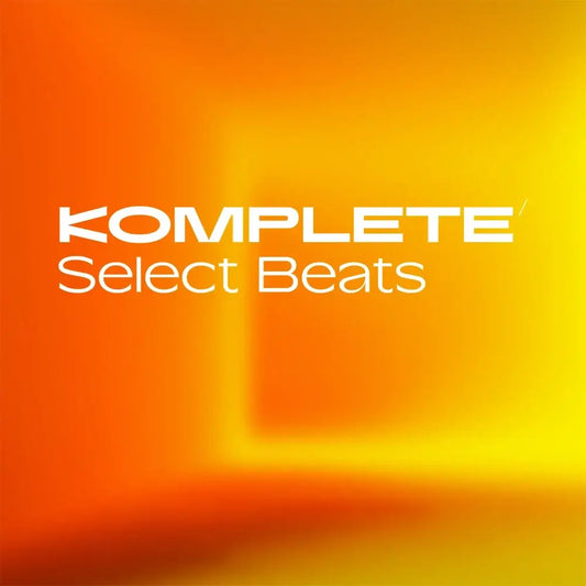 Native Instruments Komplete 26 Select | Select Beats cover art with vibrant orange and yellow gradient background.