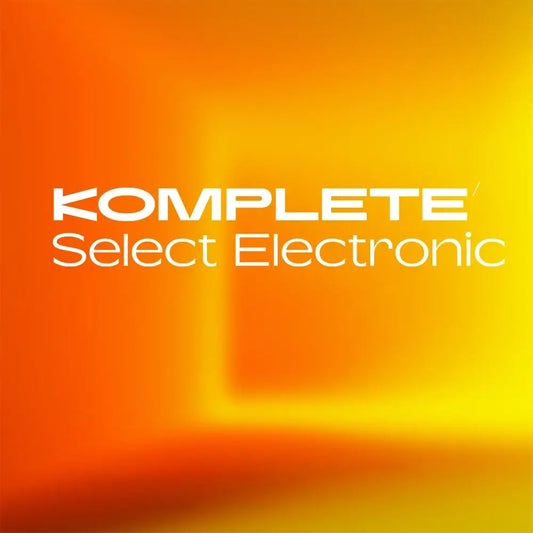 Native Instruments Komplete 26 Select Electronic logo against a colorful gradient background.