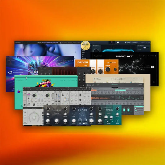 Native Instruments Komplete 26 Select electronic music plugins and effects in vibrant background.