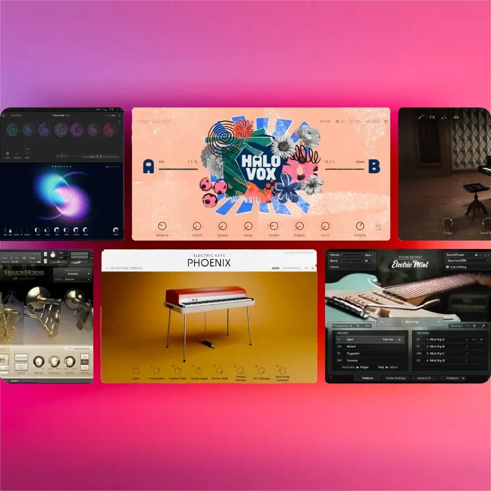 Native Instruments Komplete 26 Standard featuring various plugins and sound packs on a colorful background.