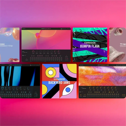 Native Instruments software expansion packs including Bumpin Flava and Backyard Jams on colorful background.