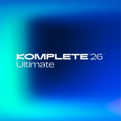 Native Instruments Komplete 26 Ultimate product logo on a gradient blue background.