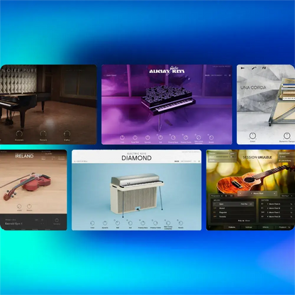 Native Instruments Komplete 26 Ultimate music production software interface showcasing various instruments.
