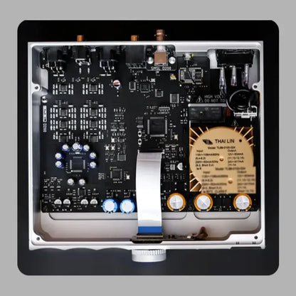 Inside view of SMSL D200 HiFi DAC showcasing internal components and ROHM BD34352EKV chip.