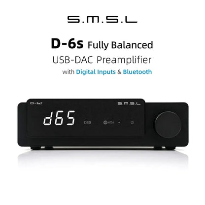 SMSL D-6s Fully Balanced USB-DAC Preamp with Digital Inputs and Bluetooth