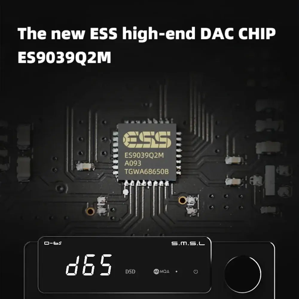 SMSL D-6s featuring the ESS ES9039Q2M high-end DAC chip on a circuit board.