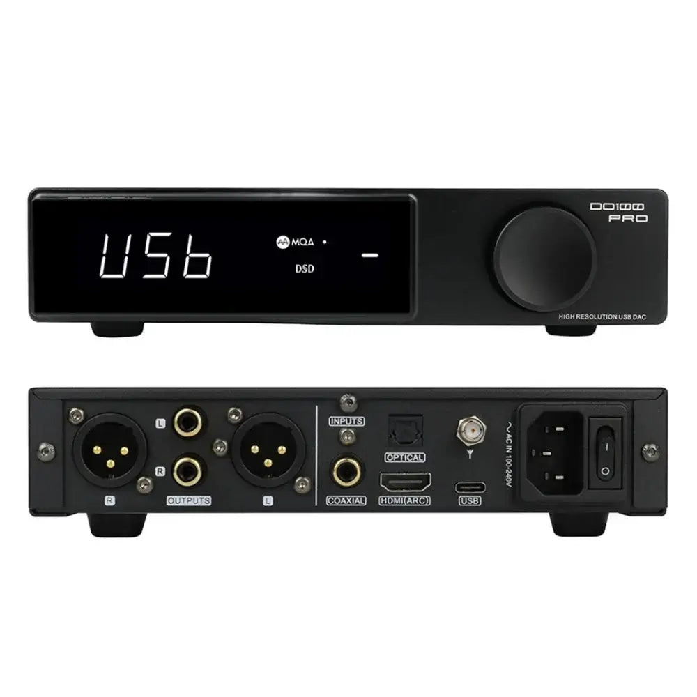 SMSL DO100 Pro Balanced HiFi DAC showing front and rear panel with input and output connections.