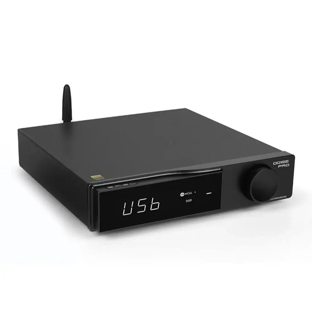SMSL DO100 Pro Balanced HiFi DAC in sleek black design with user-friendly display and dial.
