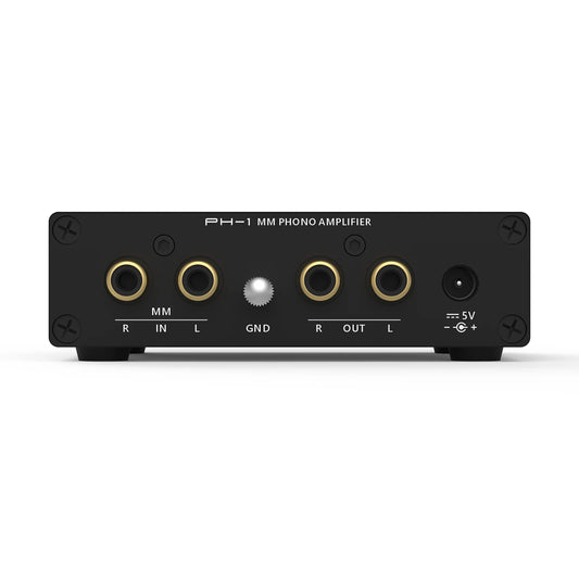 SMSL PH-1 MM Phono Amplifier front view with input and output connections.