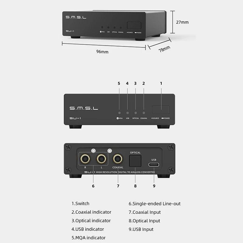 SMSL SU-1 MQA Audio Decoder Features I/O & Dimension