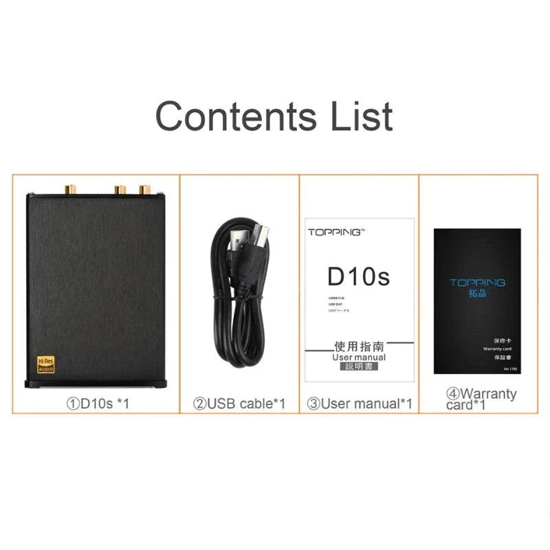 TOPPING D10s Hi-Res Audio Decoder Contents List