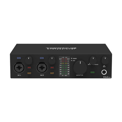 TOPPING E2x2 OTG Professional Audio Interface with input and monitoring controls for livestreaming
