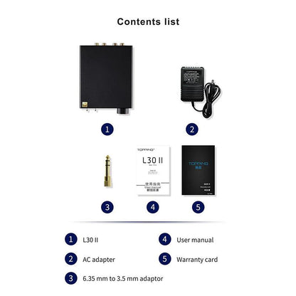 TOPPING L30II Hi-Res Headphone Amplifier Contents List