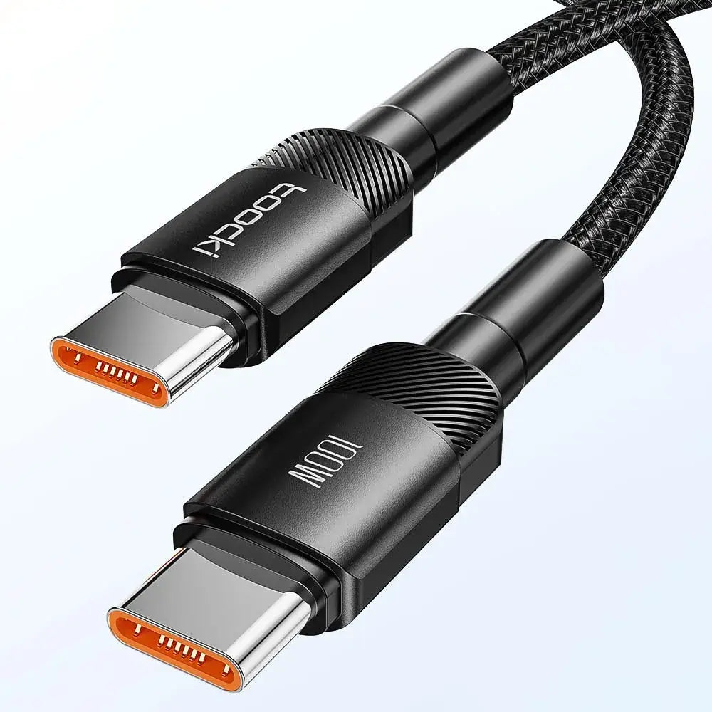 Toocki Black USB-C cable with connectors on a light grey background
